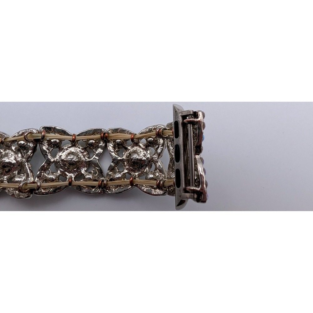 Silver AB Crystal Rhinestone Filigree Apple Watch Band Stretch Bracelet 38/40mm - Picture 4 of 5